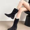 Autumn Western Folded Short Single Boots Women's Stacking Boots Retro Small Height Increasing Medium Boots Fashion Boots