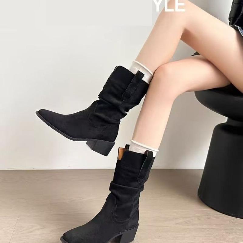 Autumn Western Folded Short Single Boots Women's Stacking Boots Retro Small Height Increasing Medium Boots Fashion Boots