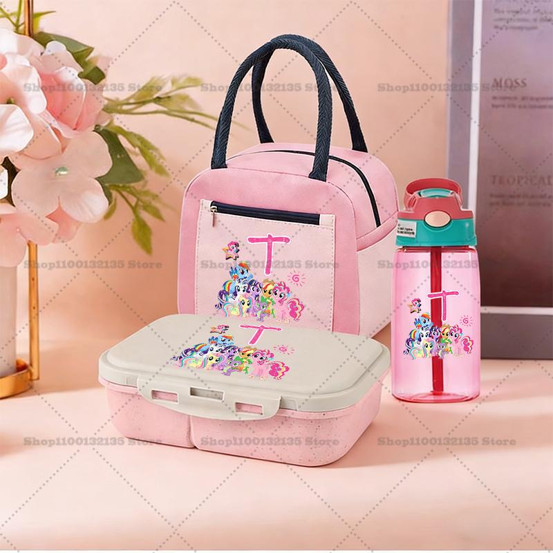 3pcs My Little Pony Bento Box Lunch Bag Water Bottle Set Cartoon Anime Student School Supplie Food Container Drinkware Home Gift Kid Friendly