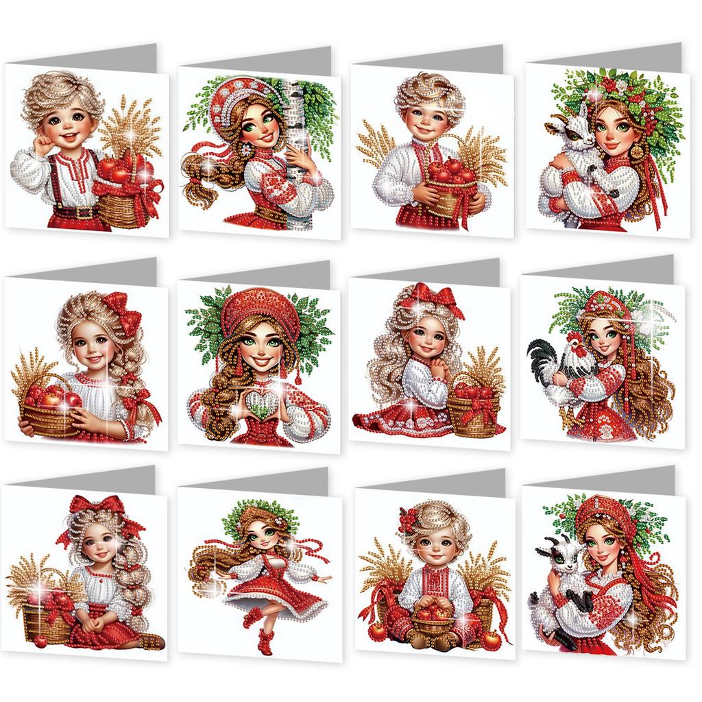 12PCS Color Theme DIY Diamond Painting Greeting Card Set with Envelope Diamond Art Greeting Cards for Festivals and Celebrations