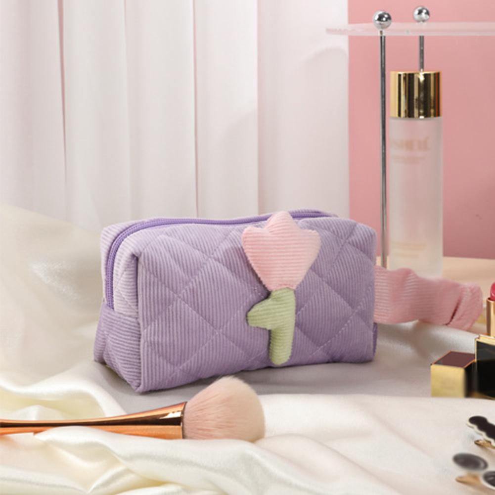 

Women S Tulip Flowers Pouch Ins Large Capacity Travel Cosmetic Bag Corduroy Zipper Toiletry Bags Portable Storage Box Makeup Bag