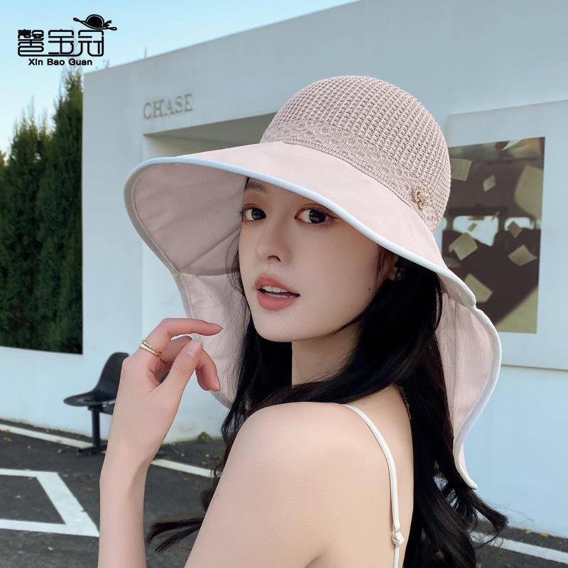 Big Eaves Shawl Neck Visor Summer Outdoor Sun Protection Hat Children Beach Travel Senior Sense Empty Top Bucket Hat