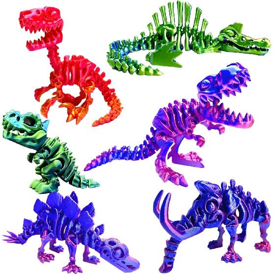 6pcs 3D Printed Dinosaur Skeletons, T-Rex Triceratops Spinosaurus Fidget Toys,3D Printed Dragon Animals Toys,Dragon Fidget Toy Kids Girl,Dinosaur