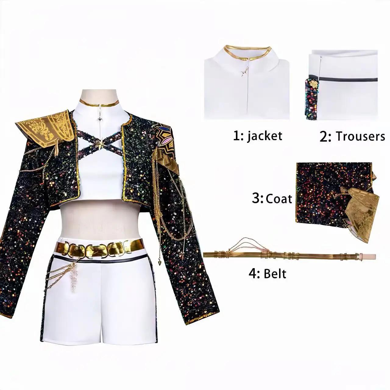 Halloween Rumi Zoey Mira Podiumoptreden Outfit Cosplay Kostuum met Pruik Rol Speelpak S
