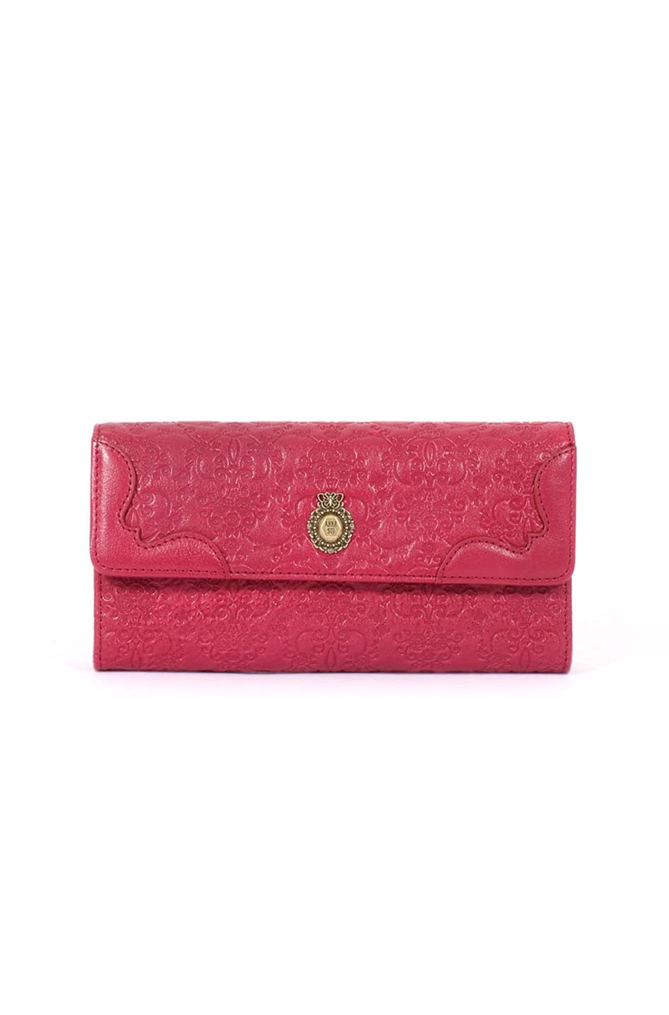 

Anna Sui Leather Vintage Clasp Flap Long Red Women s Billfold, Rose, Wallet,