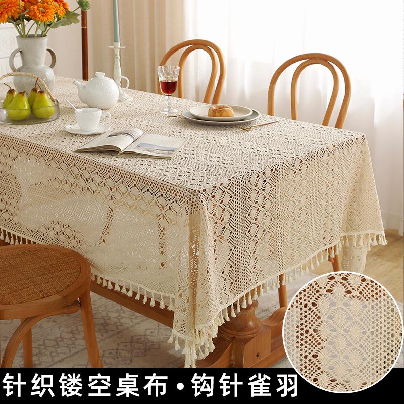 Pastoral Handmade Crochet Tablecloth Cover Towel Retro Woven Hollow Fabric Tablecloth Table Cloth