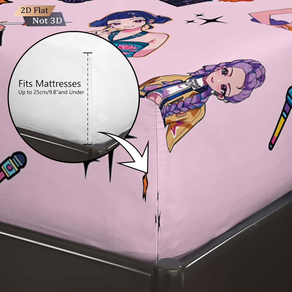 3-teiliges K-Pop Dämonenjäger Druck Spannbettlaken-Set Mehrere Größen Schlafzimmer Wohnheim Bettdecke Dekoration Maschinenwaschbar