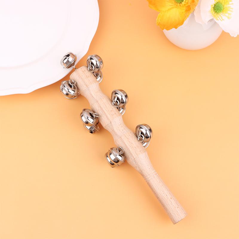 1Pc Wooden Hand Held Bell Jingle Bells Musical Bell Stick Discussion Musical Toy For Adult Ktv Party Kids Game Gift