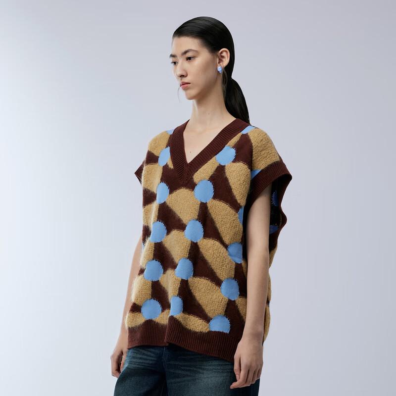 JNBY 2023 Spring Jacquard V-Neck Sleeveless Wool Sweater