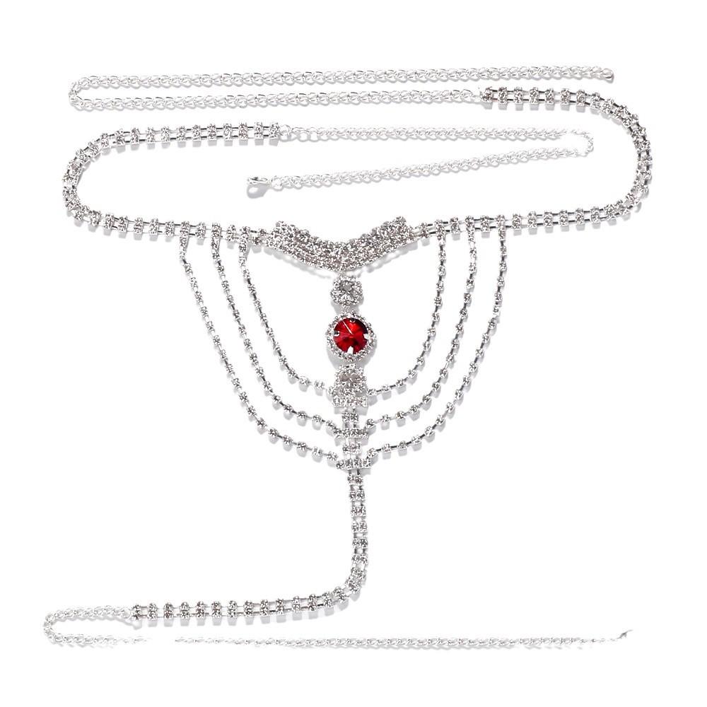 Elegant Rhinestone Ruby Body Chain Set for Women - Nightclub Style