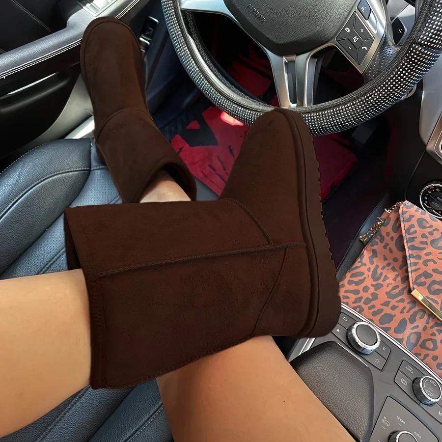 

Удобные однотонные зимние ботинки средней высоты, универсальные нескользящие зимние теплые ботинки для активного отдыха 42 коричневый