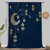 Single Panel Tibetan Blue Bottom Golden Star Moon Lantern Curtain Ramadan Festival Style Living Room Bedroom Transparent Polyester Ideal For Sitting