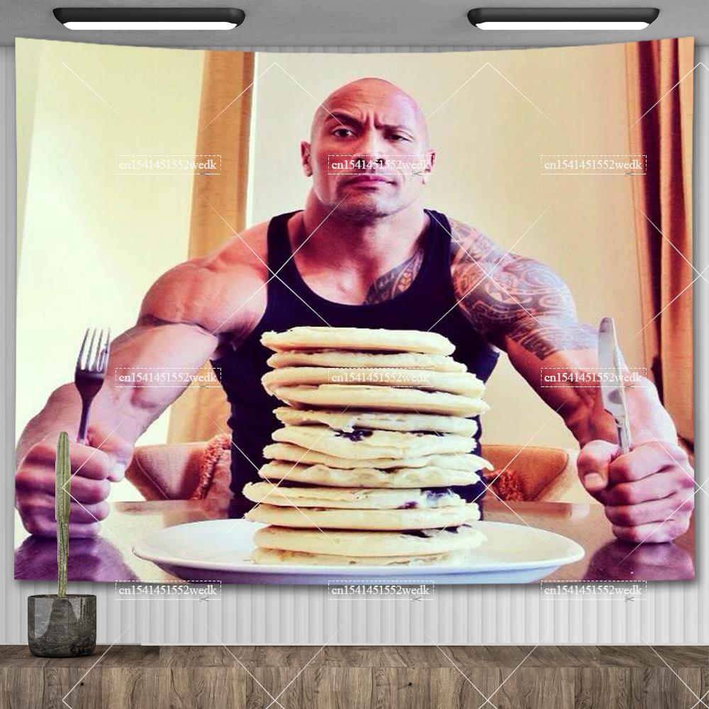 

The Rock Johnson Eating Blueberry Pancakes Wall Hanging Tapestry Kawaii Room Decor Meme Tapestry Bedroom Decoration Aesthetic 74x94cm(29x37in)