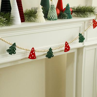 Linda Guirnalda de Fieltro con Árbol de Navidad y Cuentas de Madera, Adornos Colgantes de Árbol Rojo y Verde, Decoración Festiva para Chimenea y Fiesta en Casa Regalo