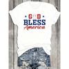 Women God Bless America Print T-Shirt Round Neck Short Sleeve 4th of July National Pride Casual Top