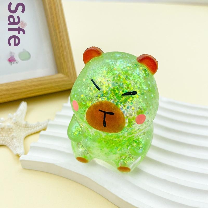 Capybara Turtle Glitter Decompression Toy Soft Cute Animal Stress Relief Slow Rebound Squeeze Toy For Adults And Children Gifts
