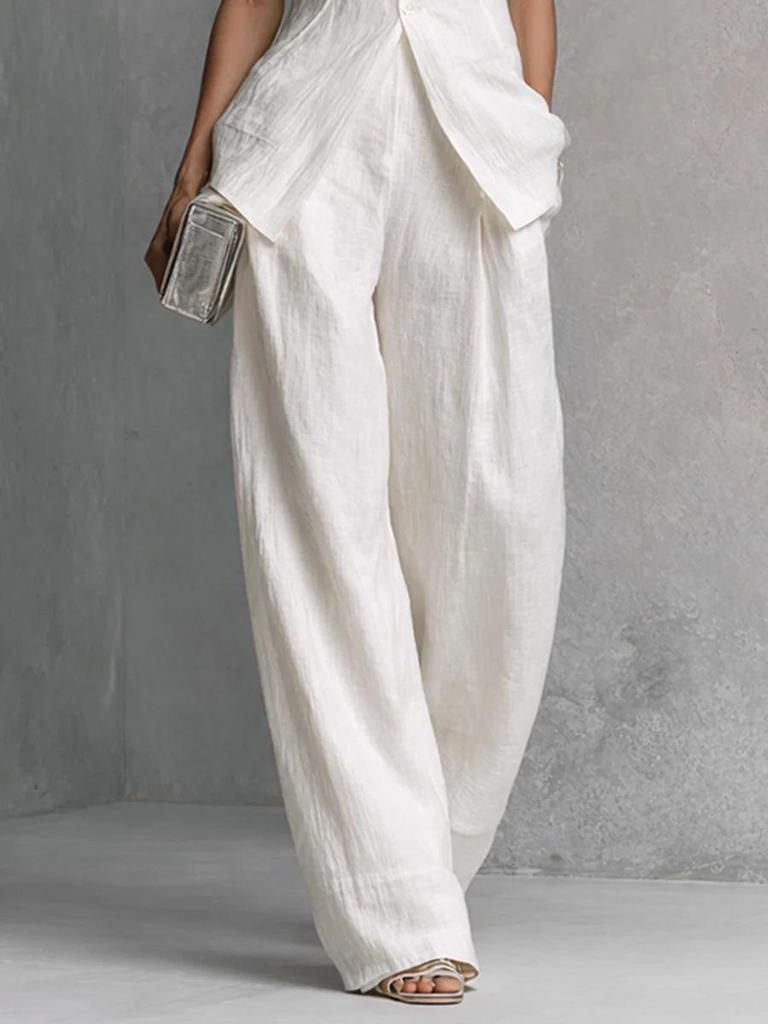 European-American Cotton Linen Drape Sleeveless Shirt & Long Pants Fashion Set