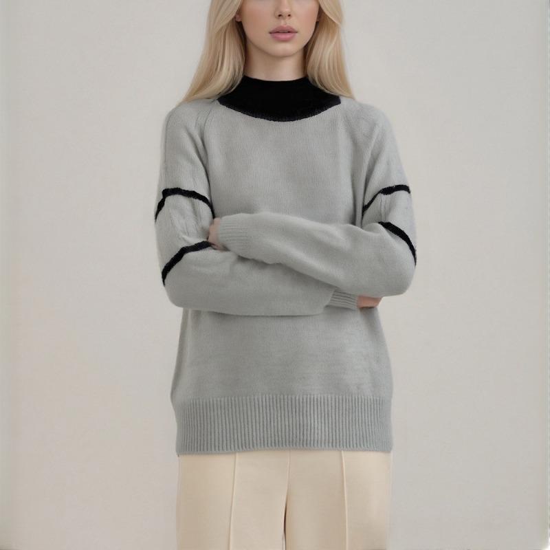 Contrast color collar design sense turtleneck sweater women's style lazy casual autumn and winter new loose inner knitted sweater