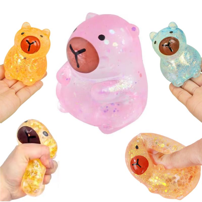 Cartoon Capybara Fidget Toy Soft Maltose Squishy Capybara Glitter Squeeze Low Rebound Stress Ball For Adhd Adults Antistress Toy