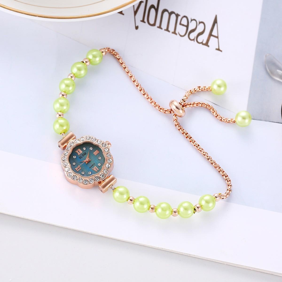 

Женские часы с бриллиантами и перламутровым циферблатом, браслет, простые, темпераментные, высококлассные, выдвижной браслет зелёный