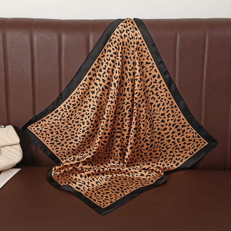 70x70cm Square Luxury Leopard Spot Print Designer Scarf Women Silk Scarves Bandana Neckerchief Shawl Small Hijab