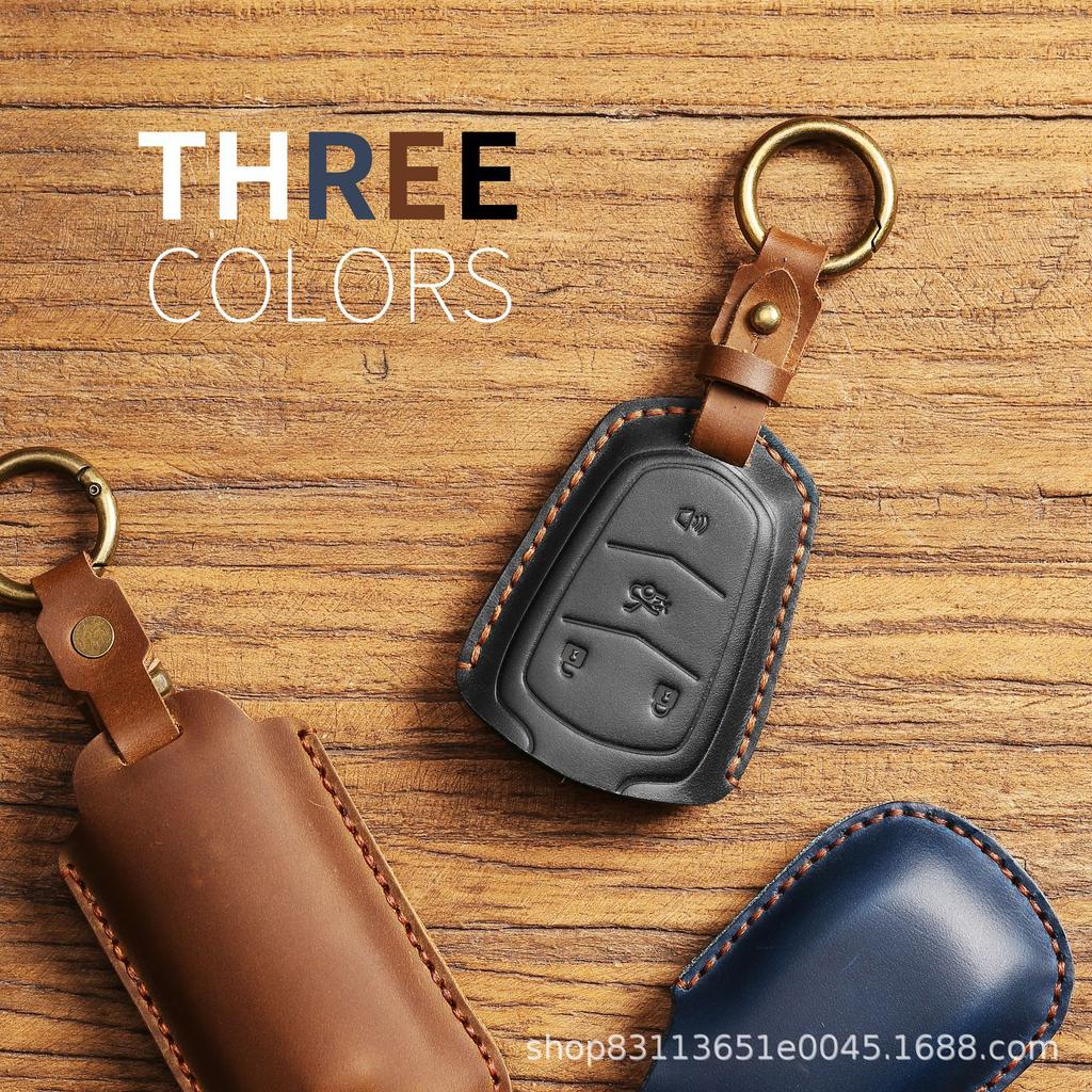 Handmade Genuine Leather Car Key Fob Case Cover Bag Protector Suitable For Cadillac Key Fob Cover Case ATS XTS XT5 XT4 CT6 XT6