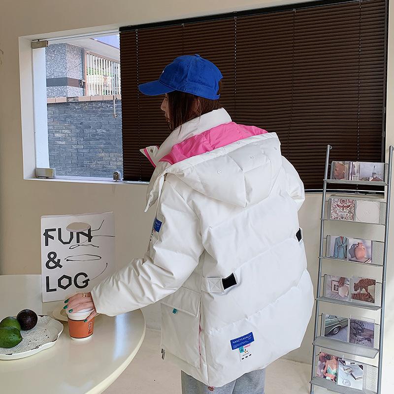 Women's Vertical Collar Down Jacket In Autumn And Winter Medium Length Thickened Loose Jacket Work Clothes Hooded White Duck Down Coat