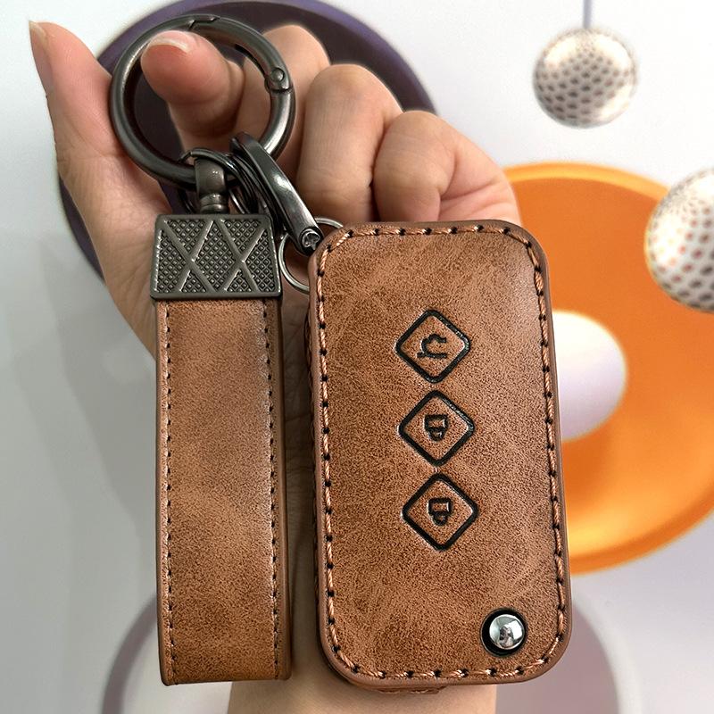 

Leather For Chevrolet Chevy Wuling Asta Suv 3 Button Flip Folding Keyless Remote Car Key Case Cover Fob Bag Keychain Accessories