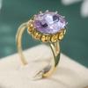 Luxury Dazzle Oval Purple Synthetic Zirconia Golden Charm Ring for Women Elegant Classic Banquet Celebration Jewelry Accessories