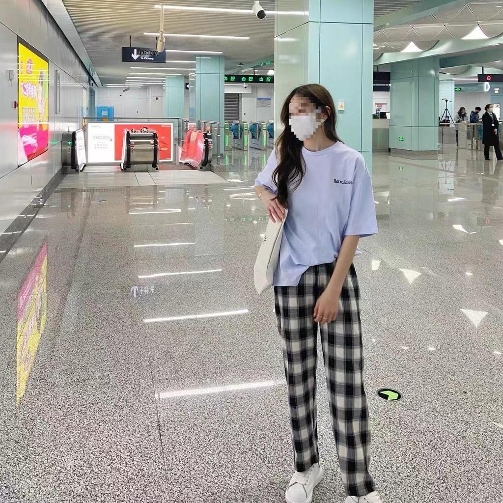 Damen Hochtaillierte Fleecegefütterte Woll-Plaid Weitbeinige Hose