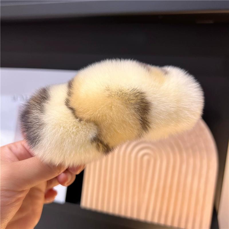 Real Rex Rabbit Hair Large Hairpin Back Head Temperament Clip Internet Celebrity New Cute Plush Headgear Hair Grab Hair Accessories