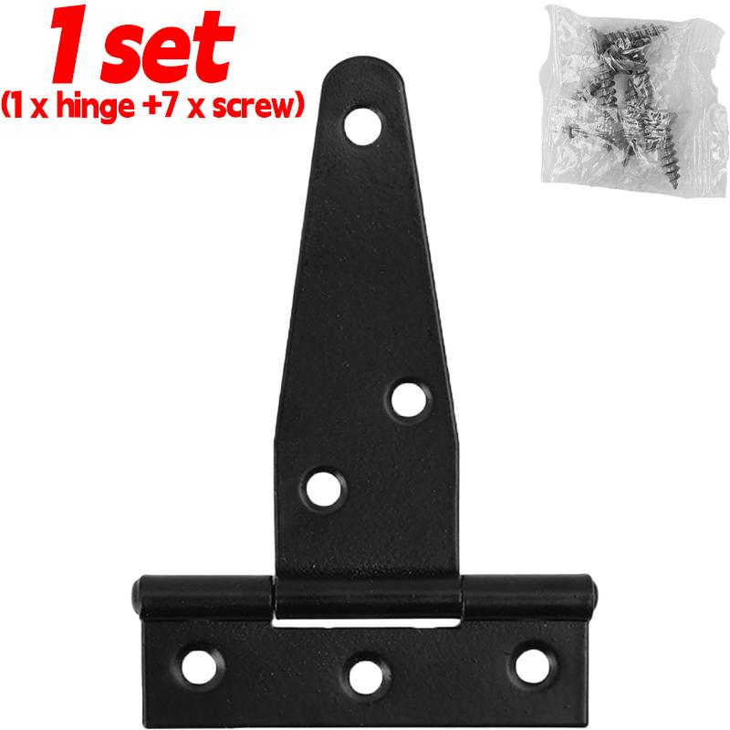 1/6set Steel T Shape Hinge Iron Triangle Hinge Rustproof Heavy Duty Furniture Hardware Black Home Door Gate Cabinet Hinges