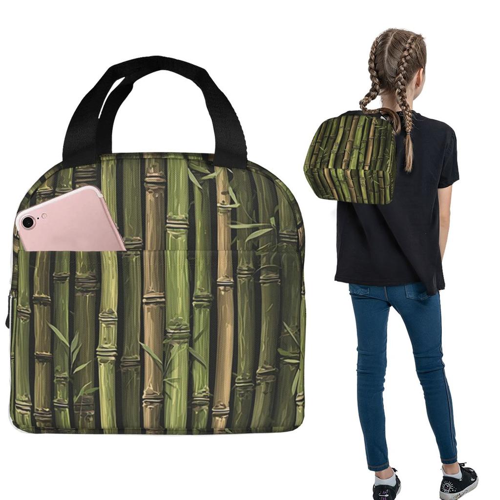 Green Bamboo Forest Pattern Insulated Lunch Bag for Women Children Portable Food Boxes Thermal Lunch Box Tote