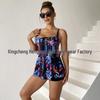 Neuer Damen Übergrößen Bikini mit Print und Rock - Europäischer & Amerikanischer Stil - Rückenfreies Design mit flachem Beinausschnitt