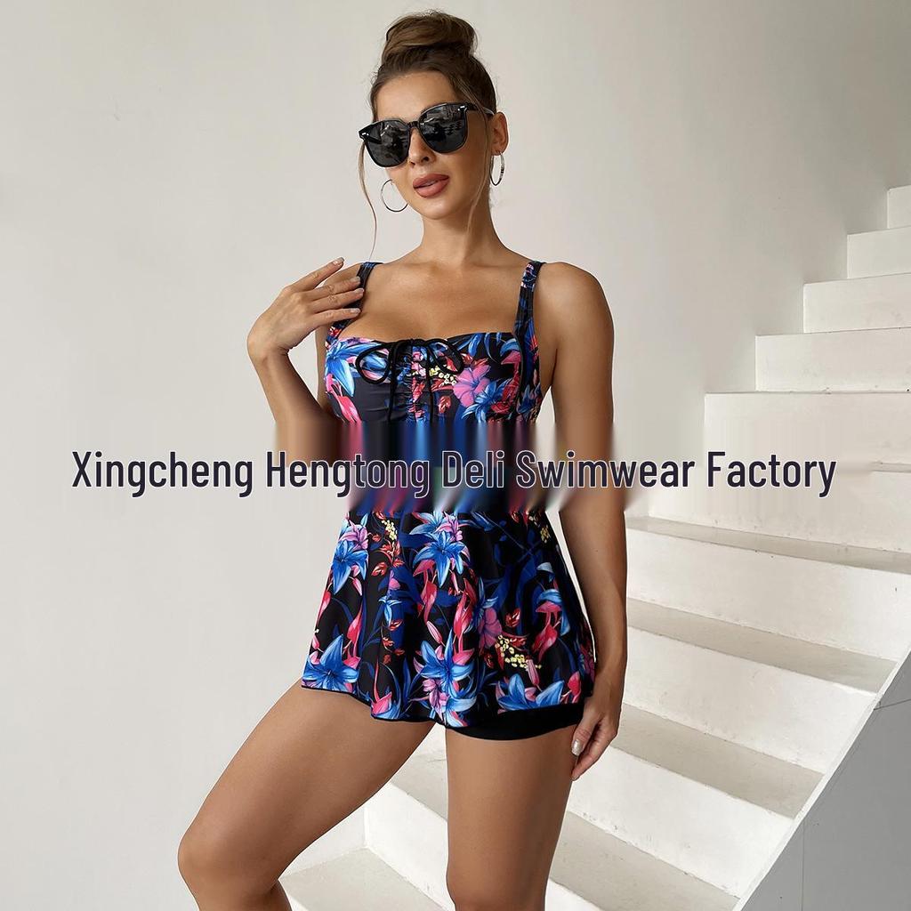 Neuer Damen Übergrößen Bikini mit Print und Rock - Europäischer & Amerikanischer Stil - Rückenfreies Design mit flachem Beinausschnitt