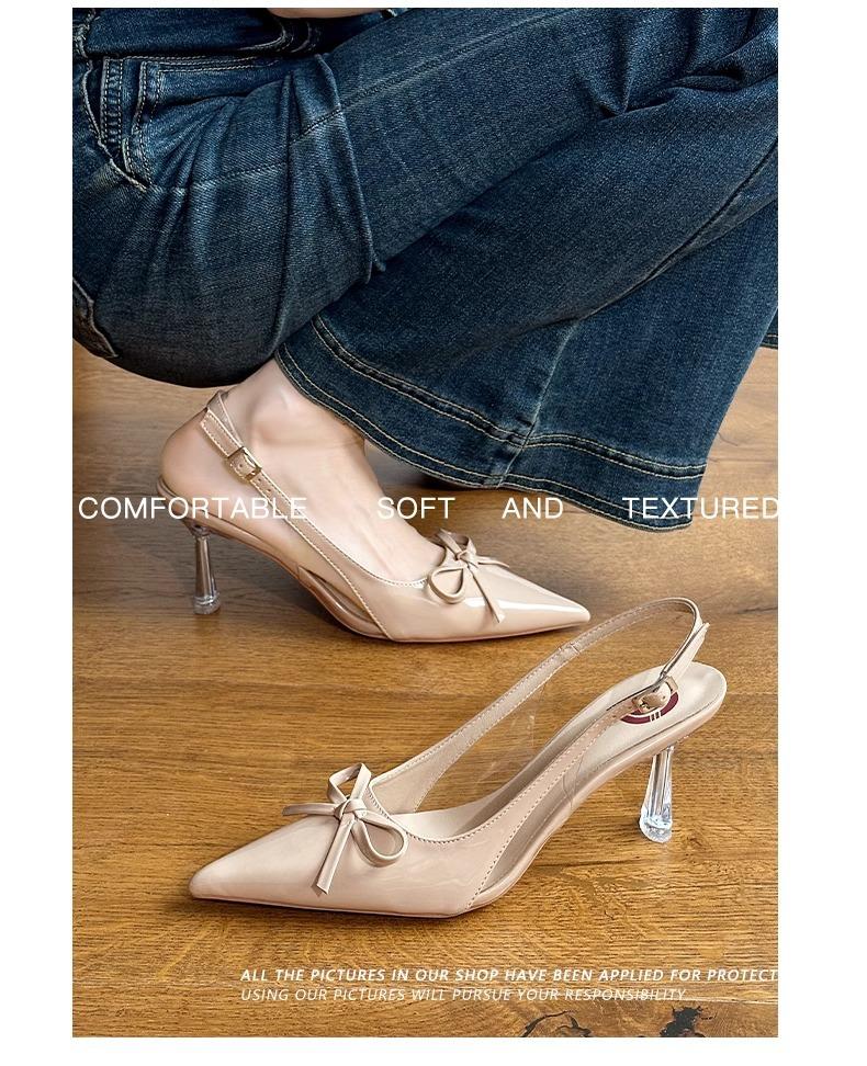 

Summer new bow bag head shallow mouth transparent crystal thin heel pointed versatile temperament high heels 40