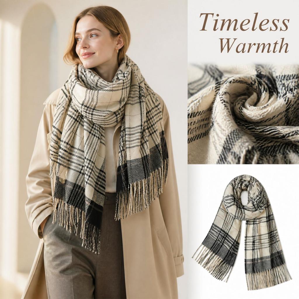 Women's Plaid Scarf with, Thick Warm Shawl Wrap and Neck Warmer, 200 60, Versatile Winter Scarf