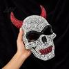 Unique Halloween Event Mask Rhinestone Mask, Sparkly Faux Crystal Demon Horn Masquerade Breathable Face Lightweight Full Cosplay Prop for Party