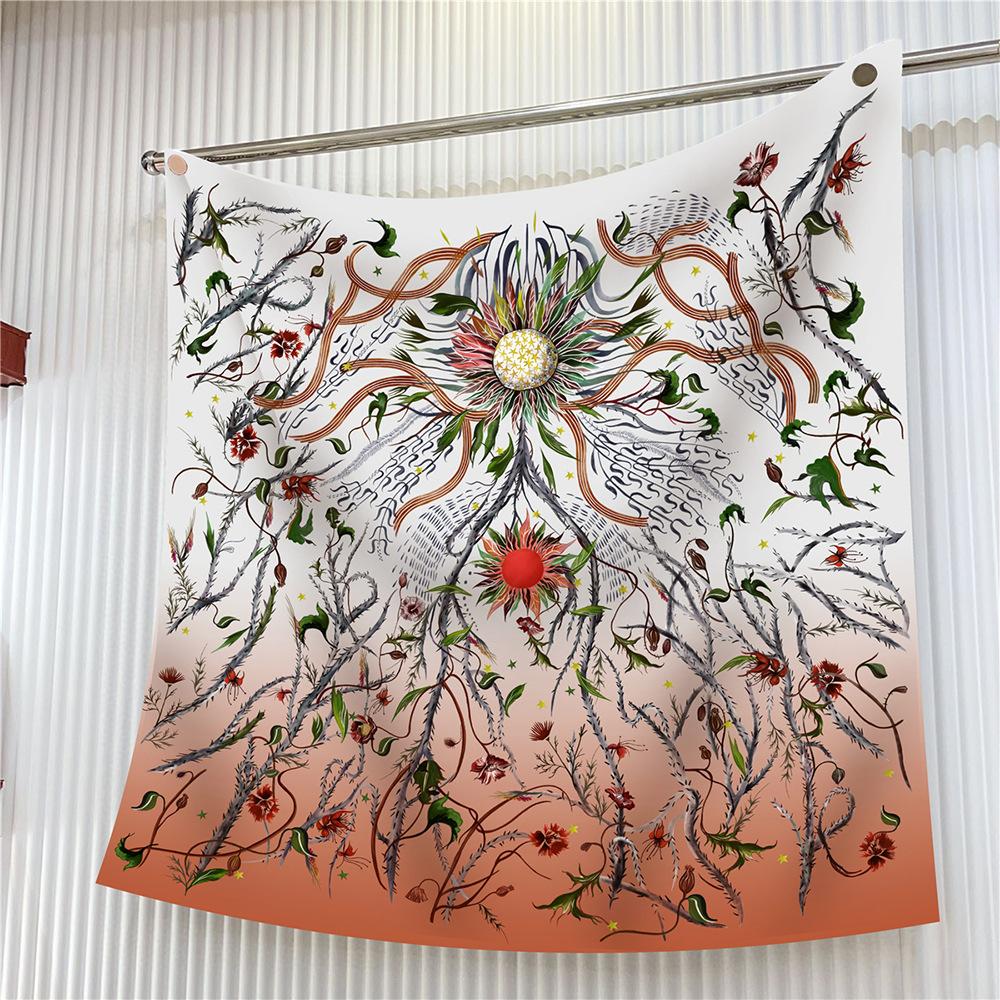 Silk Scarf Women Trees Printed Square Scarves Head Echarpes Silk Foulards Femme Wraps Beach Shawls Bandana Lady Hijabs 90CM