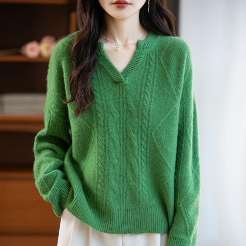 Women's cashmere sweater Qinghe cashmere 30% cashmere 70% wool autumn and winter pullover warm and fashionable