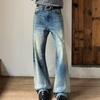 Vintage American Washed Blue Jeans Men's Summer Design Trendy Brand Loose Straight Wide Leg Casual Pants