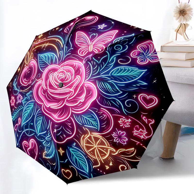 1pc Neon Rose Mandala Automatic Folding Umbrella - Portable Collapsible 8-Rib Umbrella for All Seasons yy251119175