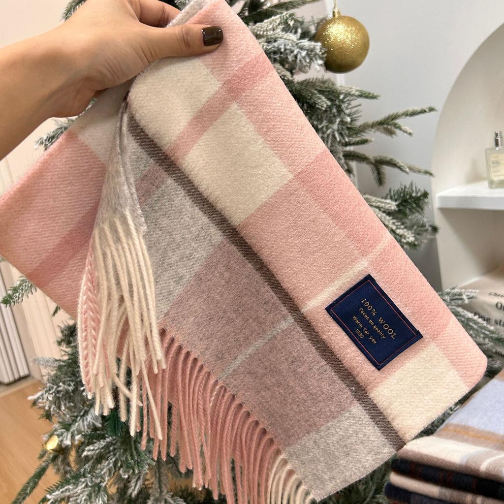 Xiaohongshu Popular Cherry Red New Year'S Red 100% Wool British Versatile Scarf Women'S And Men'S Cashmere Warm Scarf