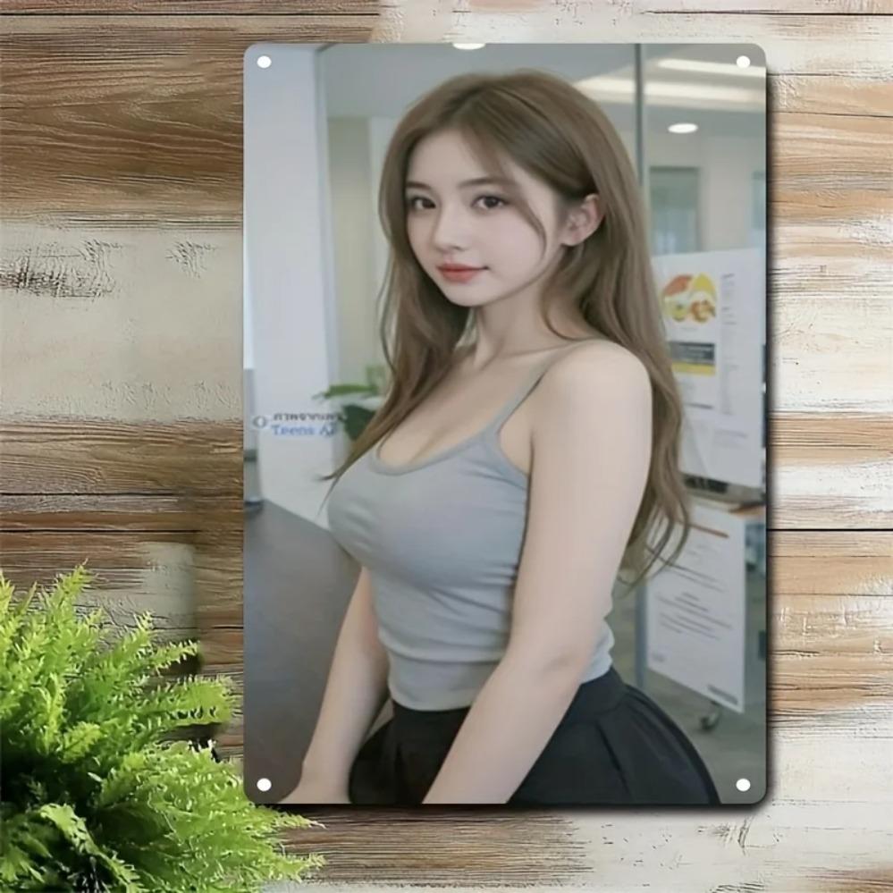 Metal Wall Art Minimalist Female Portrait Iron Plate Decor for Home Office Modern Sign Easy Hang Christmas Gift