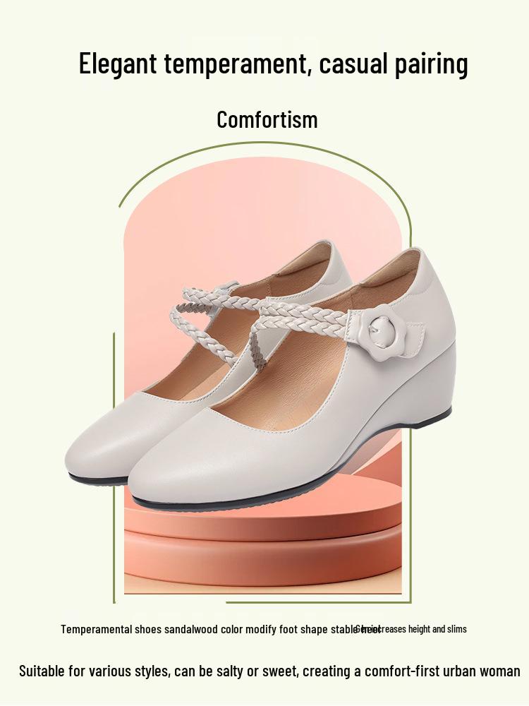 Women's Soft Sole Wedge Heel Cheongsam Shoes - Comfortable Leather for Middle-Aged & Elderly