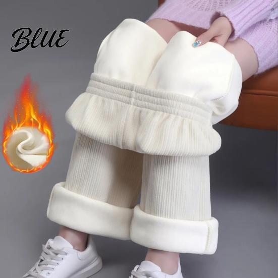 Comfortable Winter Trousers Women Pants Elastic High Waist Straight Wide Leg Velvet Versatile Lining Long Solid Color Loose Fit Casual Wide-leg