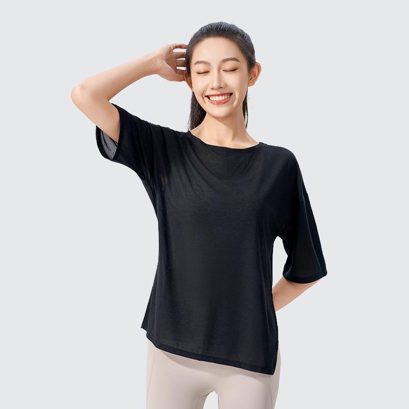 

Легкая облегающая футболка с коротким рукавом для йоги и бега для женщин Medium чёрный