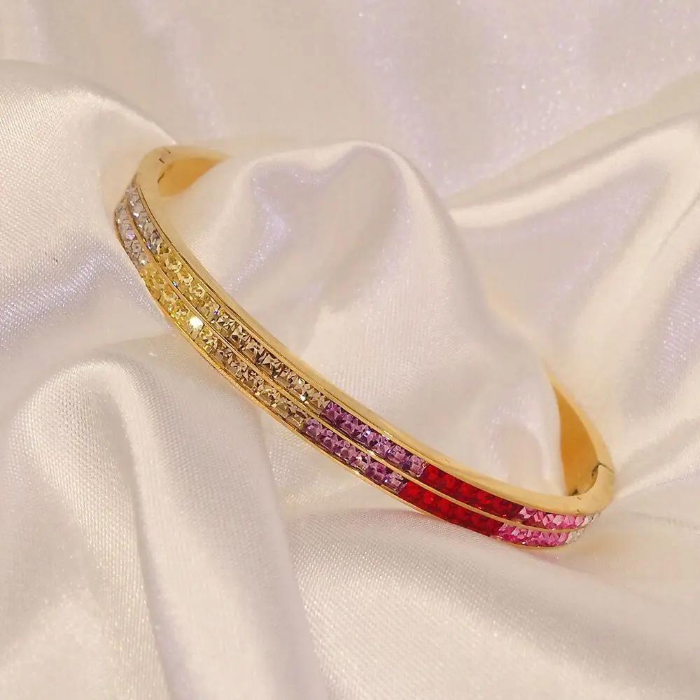 Small Personality National Style Fashion Gold and Silver Buckle Open Mouth Color Drill Titanium Steel Bracelet
