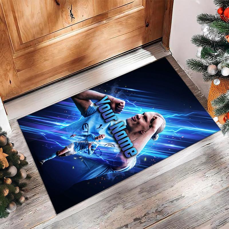 Erling Haaland Printed Crystal Velvet Rug Non‑Slip Crystal Velvet Carpet For Sofa Bedroom Indoor Home Decoration