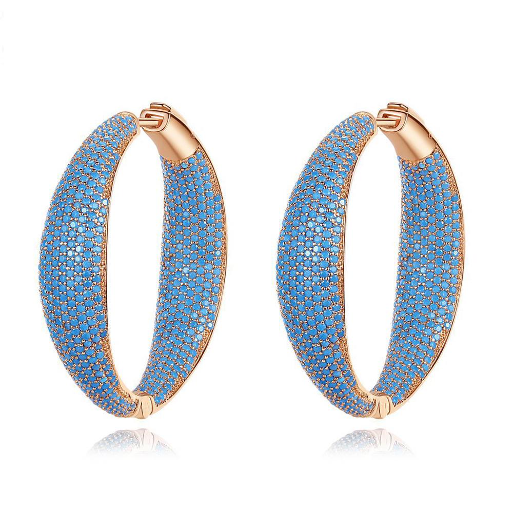 Luxury Turkish Light Blue Cubic Zirconia Large Loop Hoop Earring for Women Fashion Statement Light Gold Plated Jewelry